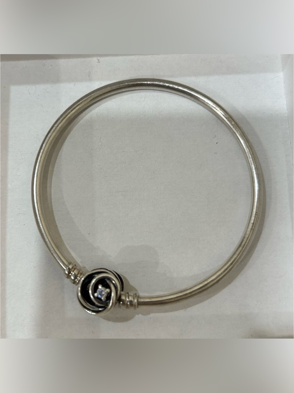 Pandora 925 Ale Sterling Silver Floral Knot Bangle Bracelet with Crystal Accent